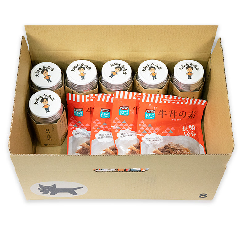【送料無料】お米の缶詰6個・7年保存牛丼の素4食