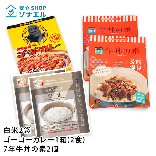 【送料無料】7年白飯2個・ゴーゴーカレー1箱・7年牛丼の素2個